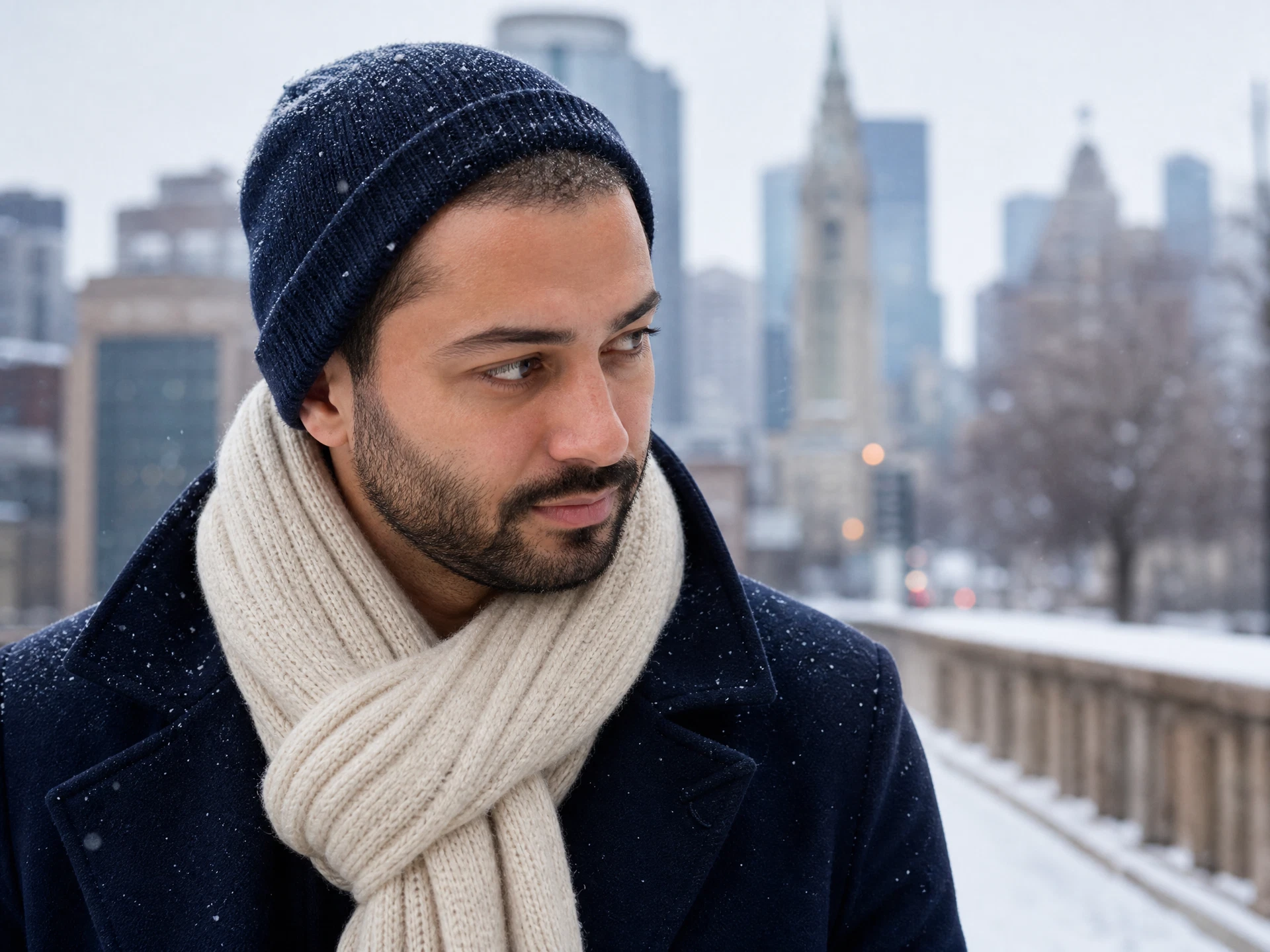 Canadian man protecting hair transplant regrowth with a loose toque in winter