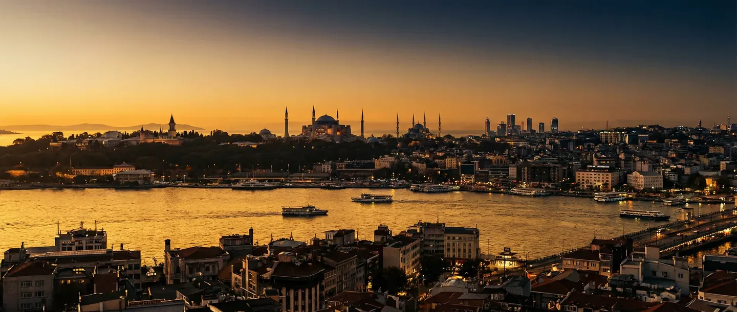 A balding man from Canada visits a hair transplant clinic in Turkey - Istanbul skyline view